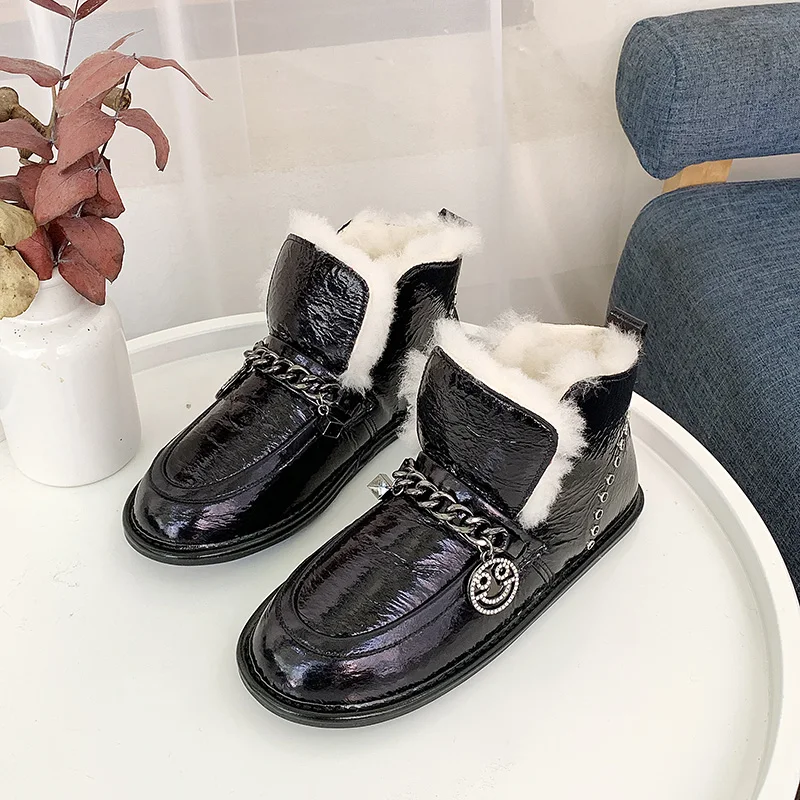 Европейская станция яркие металлические ботинки из меха ягненка зимние