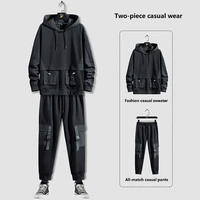 men sets oversized sports and leisure suit male korean style trend plus fertilizer plus spring and autumn tooling two piece suit