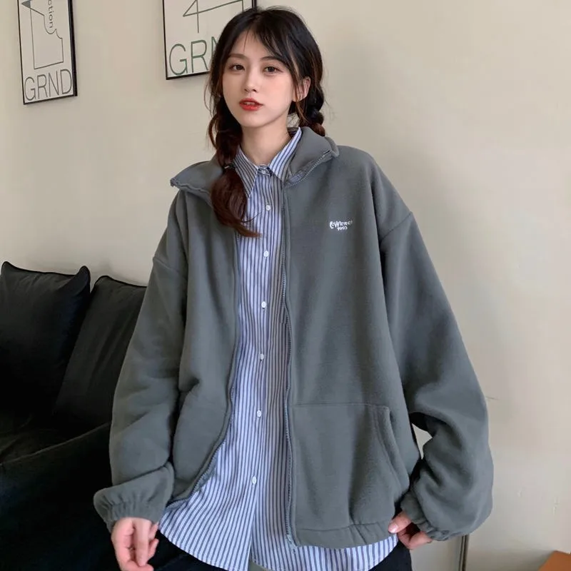 Harajuku Long Sleeve Oversized Hooded Sweatshirts Women Winter Vintage Clothes Woman Warm Thick Jacket Sweetshirt Zip Up Hoodies