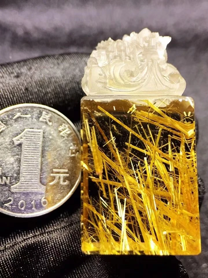 Günstig Natürliche Gold Rutilquarz Rechteck Anhänger Brasilien 46*22*22mm Wohlhabenden Pi Xiu Frauen Männer Schmuck Echte AAAAAA