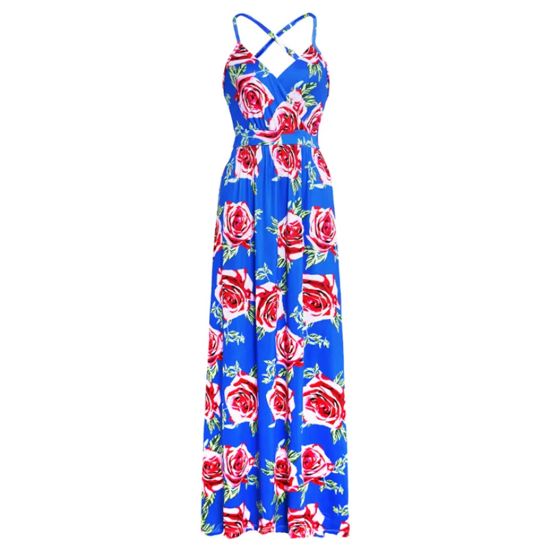 2021 Multicolor Tropical Jungle Leaf Boho Long Dress Sling Cross Back Women V neck Party Night Elegant Sexy Maxi Summer Dresses | Женская