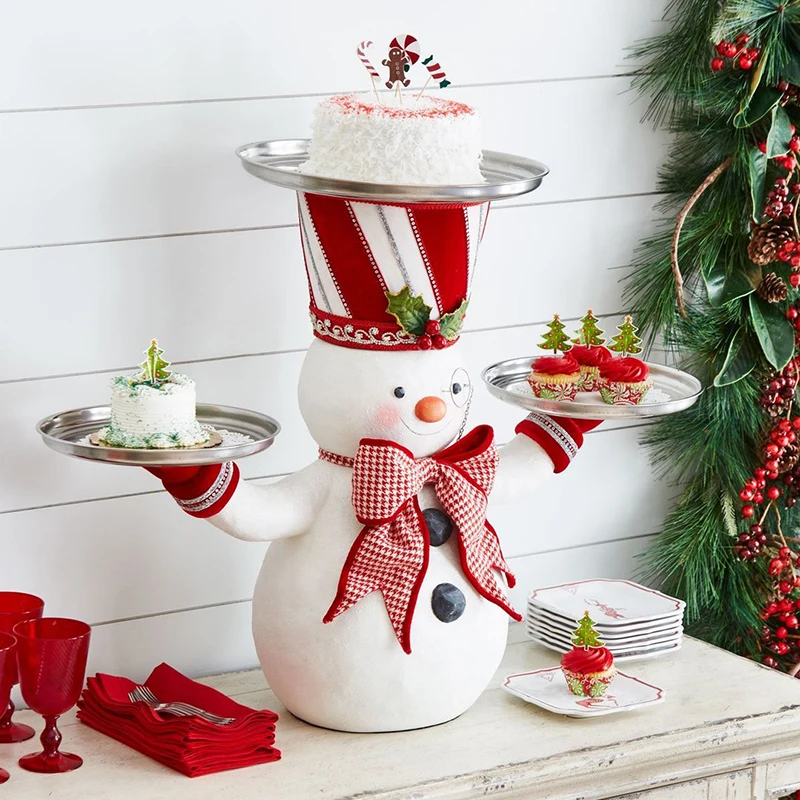 

Christmas Snowman Treats Holder with 3 Trays Resin Desktop Sculpture Home Christmas Decoration Christmas Snowman Treats Holder