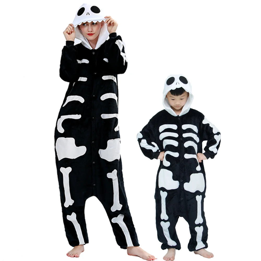 Детские пижамы с изображением скелета и черепа для маленьких девочек Одежда сна