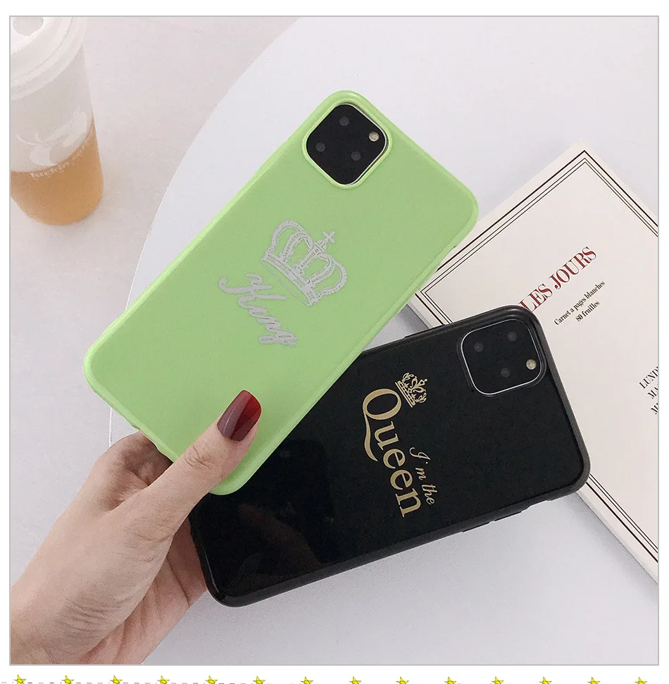USLION чехол для телефона с мультяшной короной для iPhone 6, 6 s, 7, 8 Plus, мягкие чехлы из ТПУ для iPhone 11 Pro Max, XR, XS, Max, чехол с буквой King, Queen