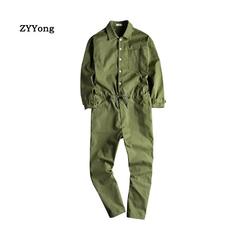 ZYYong Men's Loose Long Sleeve Jumpsuit Hip Hop Casual Comfortable Pants Streetwear Green Black Overalls | Мужская одежда