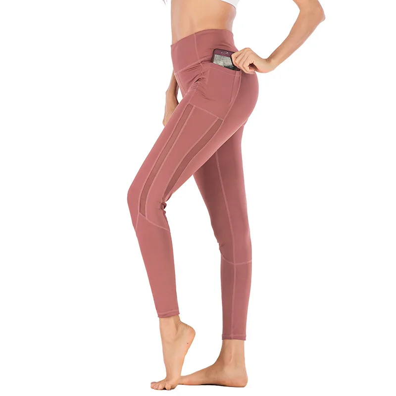

Pocket Solid Sport Yoga Pants High Waist Mesh Sport Leggings Fitness Women Yoga Leggings Training Running Pants Sportswear Women