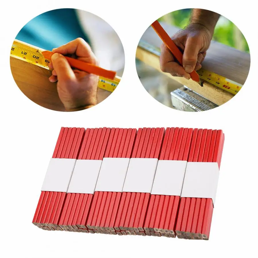 72Pcs Octagonal Pencils Red Hard Black Core Builder Joiners Carpenter Woodworking Marking Tool 175mm Length | Инструменты