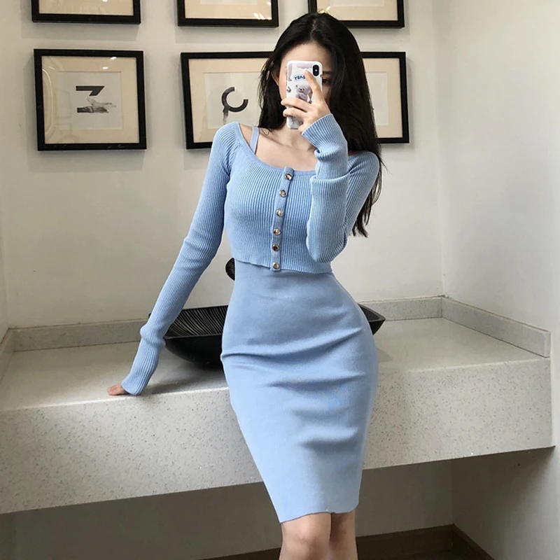 Модный комплект из 2 предметов однотонный Кардиган с длинным рукавом короткий