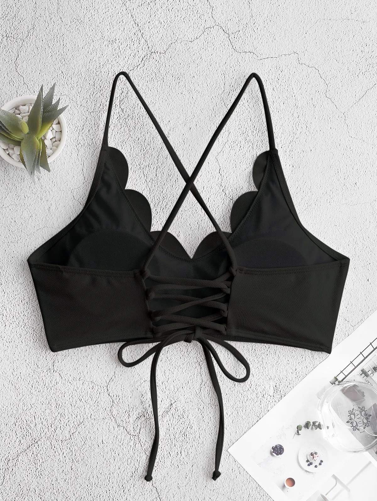 ZAFUL волнистый крест-накрест на шнуровке текстурированный Бикини Топ со съемной