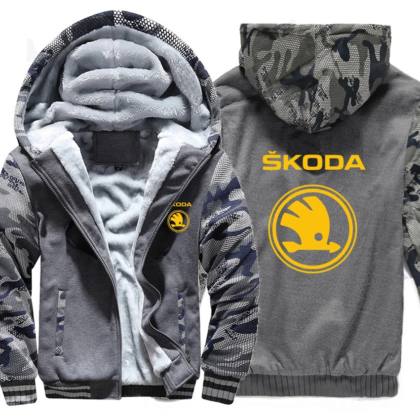 

Skoda Hoodies Winter Camouflage Sleeve Jacket Men Fleece Skoda Logo Sweatshirts