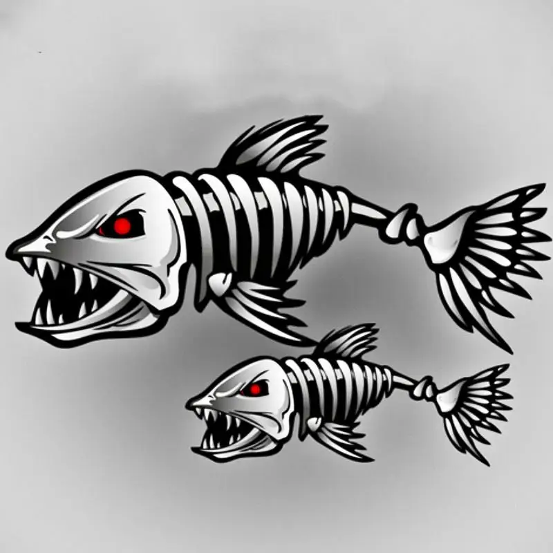 

1Pair 3D Car Accessories Car Styling Skeleton Shark Car Sticker and Decal Go Fish for Motorcycle