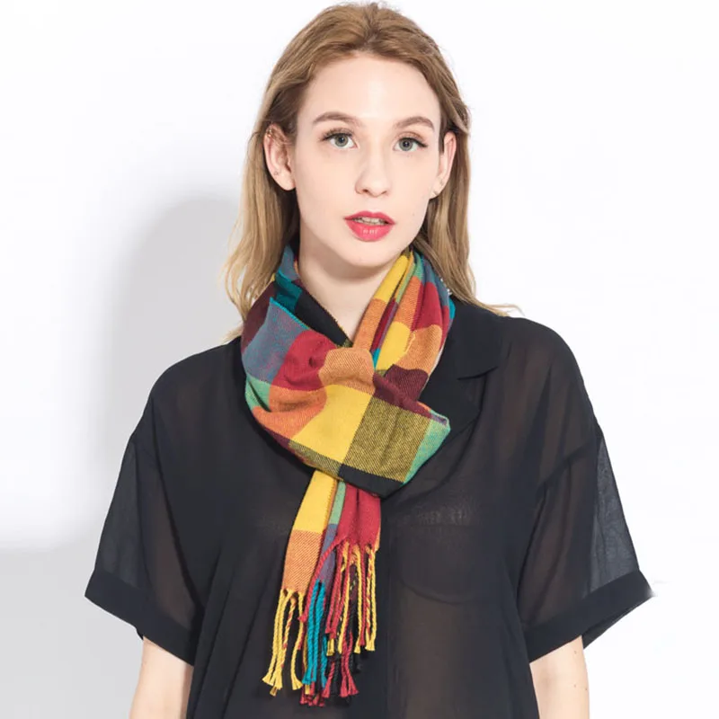 

Осенне-зимний новый красочный клетчатый Корейский мужской и женский шарф цветной клетчатый теплый шарф средней длины