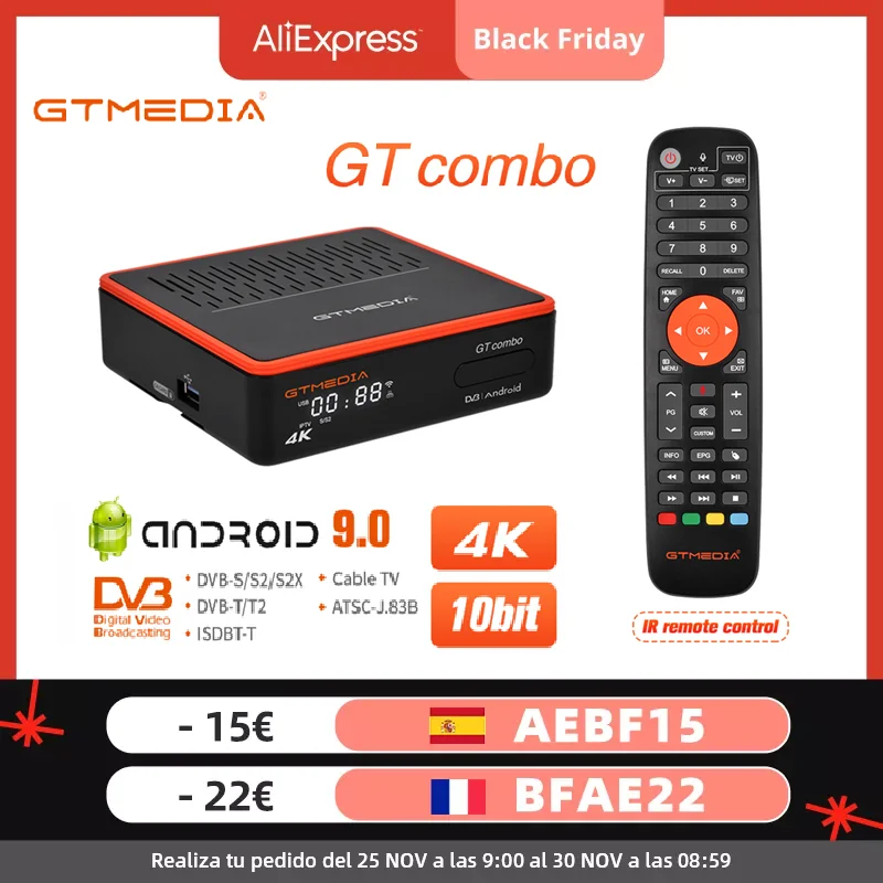 

GTMEDIA 4:2:3 HD 4K TV BOX GT Combo Android 9.0+DVB-S2X/T2/C Terrestrial Satellite TV Receiver Decoder/ Google Smart Set Top Box