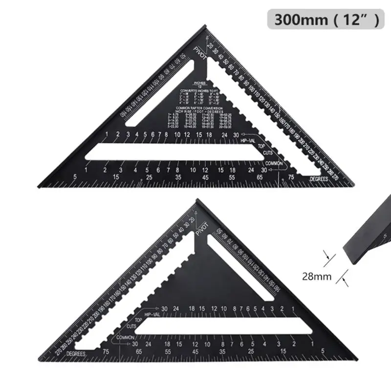 

7/12Inch Aluminium Triangular Measuring Ruler Woodworking Carpenter Square Angle