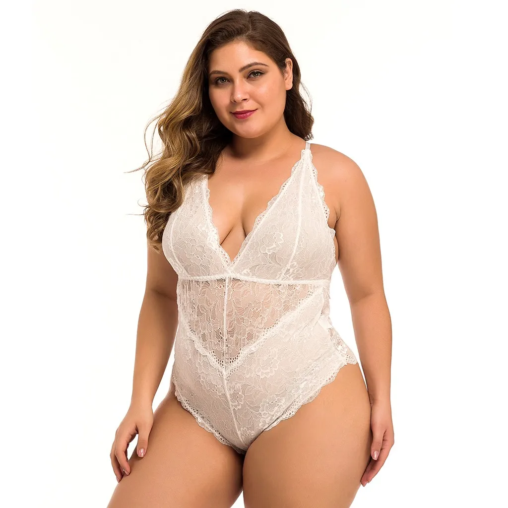 Боди с кружевными лямками размера плюс сексуальный комбинезон открытой спиной