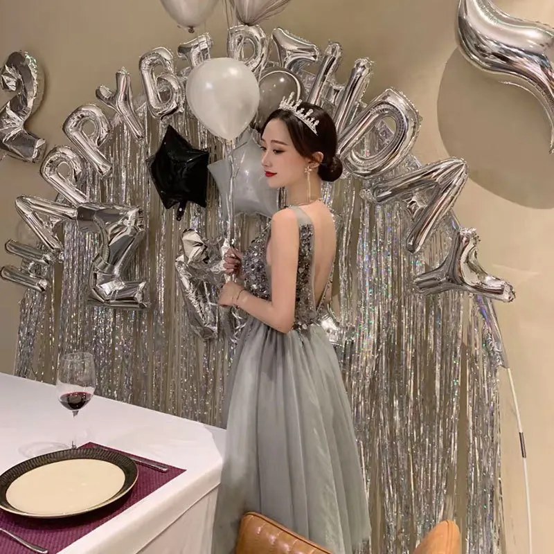 Платья для выпускного вечера из тюля с v-образным вырезом длина до колена 2020