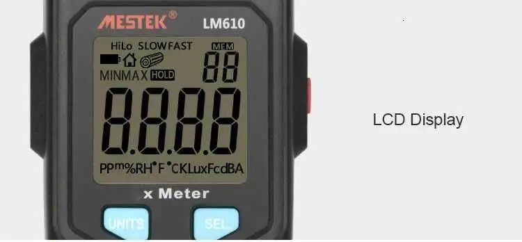 MESTEK, LM610, светильник, измеритель, 100000 люкс, Цифровой Люксметр, Luminance, люкс, Fc, тест, Макс, мин, осветители, фотометр