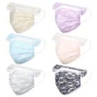 50 шт. одноразовая кружевная маска для лица с 3-слойным фильтром, дышащая марлевая маска с принтом, розовые, синие, черные маски для взрослых