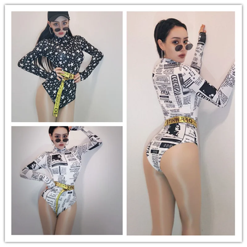 Long Sleeve Bodysuit Singers Nightclub Dj Ds Female Hip Hop Outfit Ladies Pole Dance Clothing Wear sexy Jazz Dance Costumes