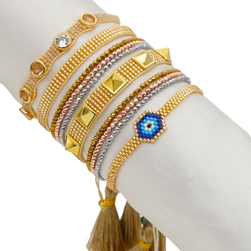 

Go2boho Miyuki Greek Eye Bracelets Women Hematite Beaded Tassel Bracelet Rhinestone Pulseras Gift Handmade Woven Gold Jewelry