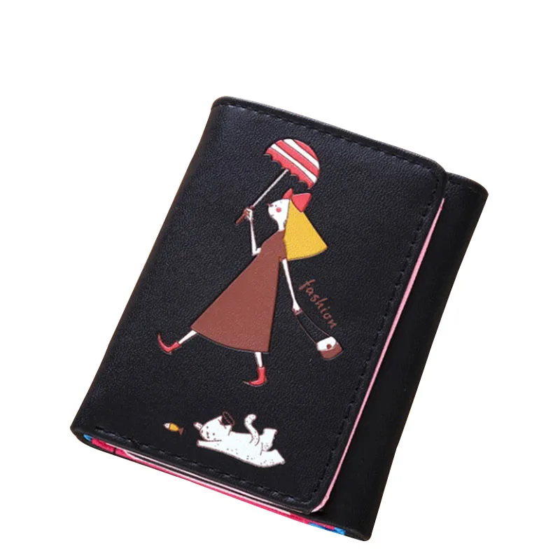 Короткий кошелек Женский с мультипликационным рисунком для девушек кожаный