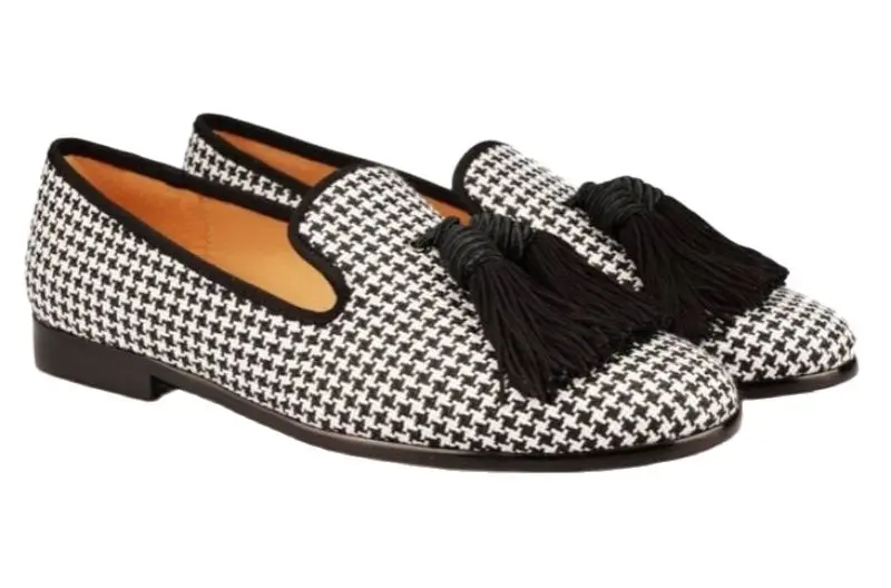 

Men's Handmade Black and White Plaid Classic Tassel Loafers Comfortable Non-slip Fashion High-quality Casual Shoes 4KD011