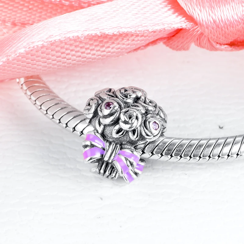 

Fits For Pandora Charms Bracelets Celebration Bouquet Beads with Purple Enamel 100% 925 Sterling-Silver-Jewelry Free Shipping