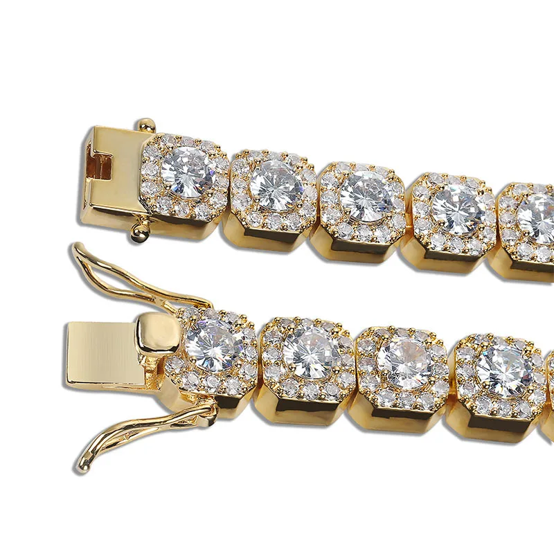 

Hot Selling10mm Tennis Bracelet Square CZ Stone Men's Hip Hop Jewelry Copper Material Gold Silver Color Iced Out CZ Link Chain