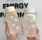 Бутылки для воды 500 мл, маленькие прозрачные пластиковые маргаритки, без БФА, креативная Матовая бутылка для воды с портативной веревкой, дорожная чашка для чая