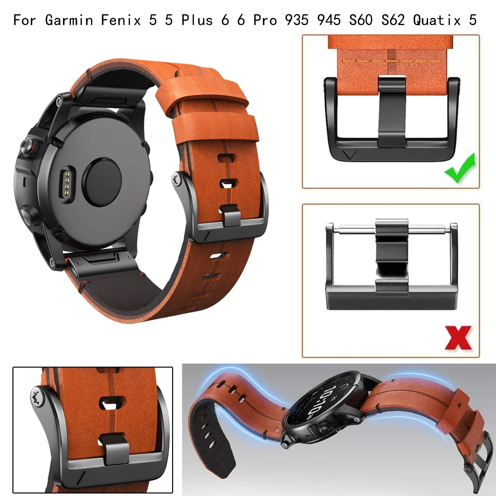 

For Garmin Fenix 6 6X Pro 5 5X Plus 3/3HR Wristband Quickfit 26 22mm Leather Watch Strap Forerunner 935/945 3HR MK1 Bracelet