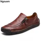 Туфли Ngouxm мужские из натуральной кожи, повседневные лоферы, плоская подошва, ручная работа, классические мокасины, весна-осень