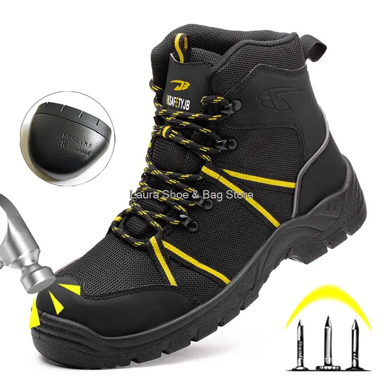 

Рабочие защитные ботинки, мужские ботинки, новинка 2021, высокие стальные ботинки с носком, резиновая нескользящая рабочая обувь, Мужская Защ...