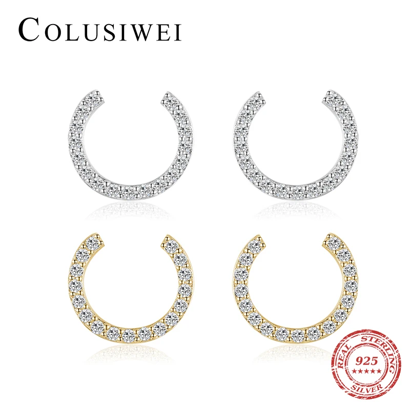 

Colusiwei Vintage Bright Zirconia Letter C-Shape Stud Earrings 925 Sterling Silver Earrings for Women Wedding Statement Jewelry