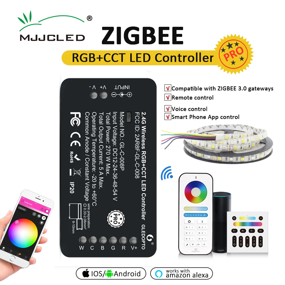 G светодиодный OPTO Zigbee Pro Управление RGBWW RGBCCT полосы светильник 12V 24V работать с Alexa Echo
