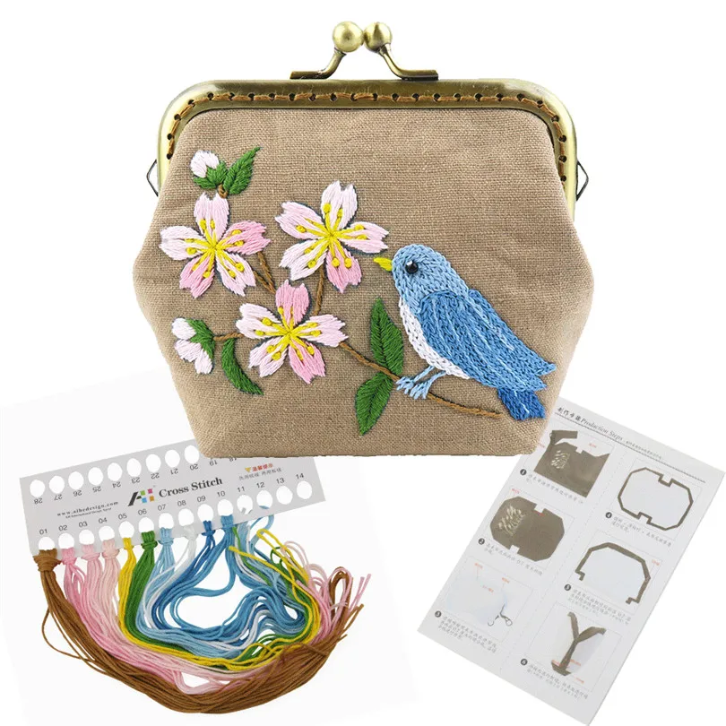 

Embroidery Purse Making Kits Bird And Flowers Cross Stitch Needlework Sewing Stitching Quilting for Beginners