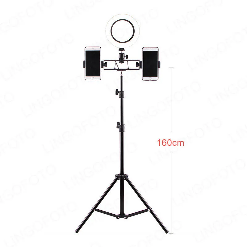 

Two Cell Phone Holder Live Video Led Ring Light Tripod Set with 160CM/210CM Tripod