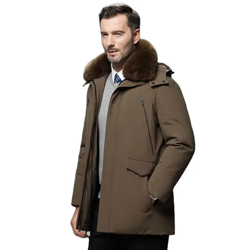

Новинка 2020, мужское зимнее пальто, Высококачественная Мужская куртка, ветрозащитная теплая парка с капюшоном, уличное длинное пуховое паль...