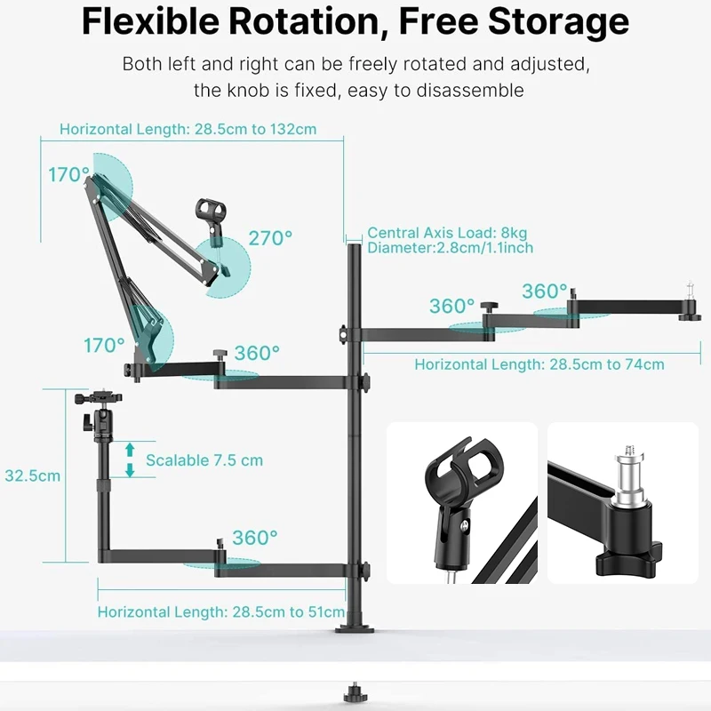 Стрела для прямой трансляции Ulanzi Гибкий Настольный кронштейн камеры зажим