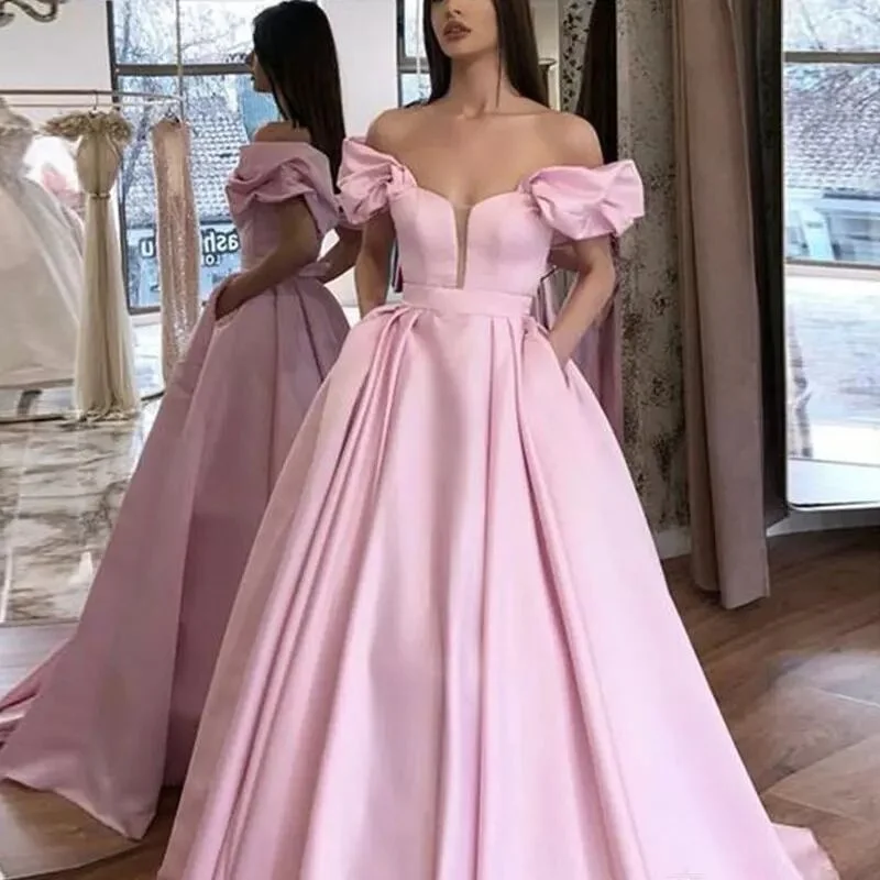 

Ladies Evening Dress Wedding Dresses Straight Shoulder Bubble Short Sleeve Elegant One Shoulder Halter Fashion