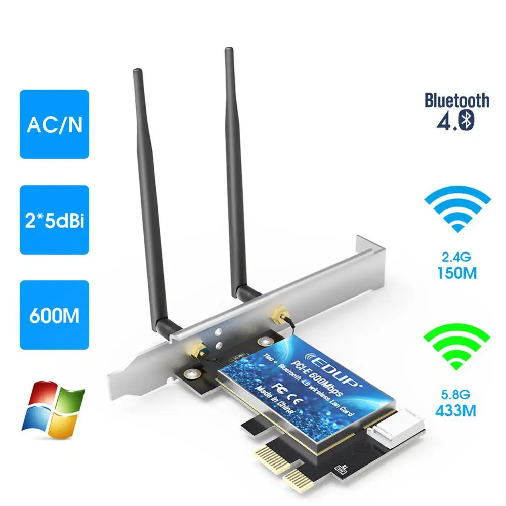 EDUP двухдиапазонный AC600 WiFi Bluetooth адаптер PCI Express 2,4 ГГц/5,8 ГГц с 2* 5DBi антенной ноутбук Wi-Fi Bluetooth сетевая карта