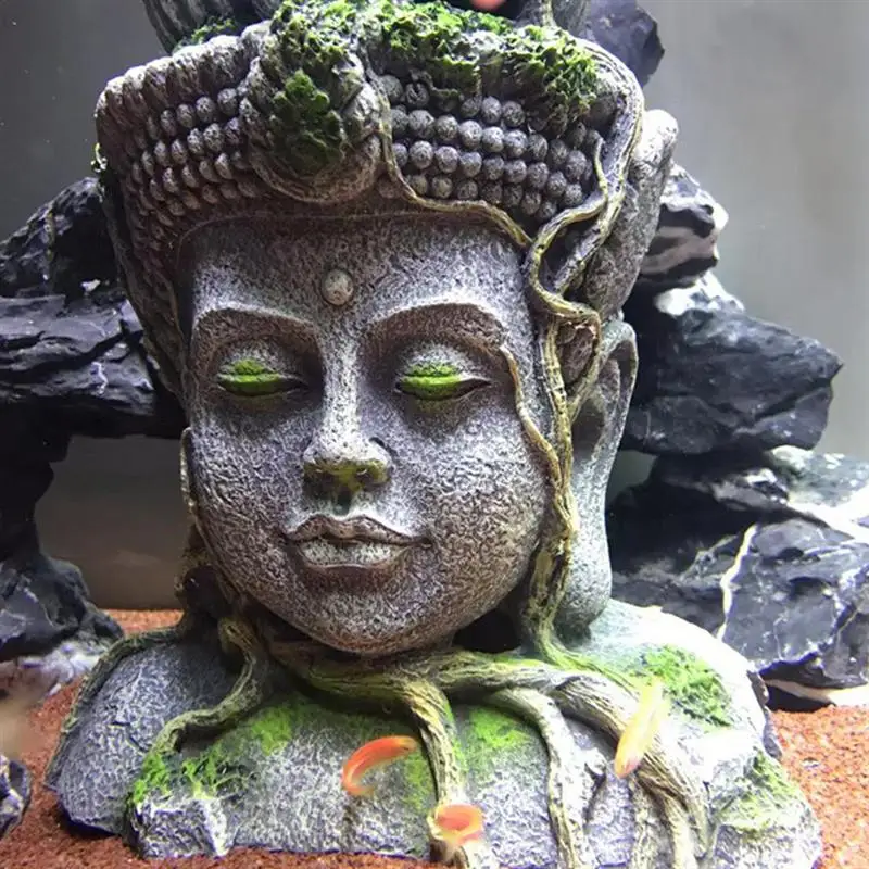 

1pc Buddha Head Statue Aquarium Ornament Fish Tank Buddha Statue Landscaping Fish Shrimp Hideout Hiding Cave