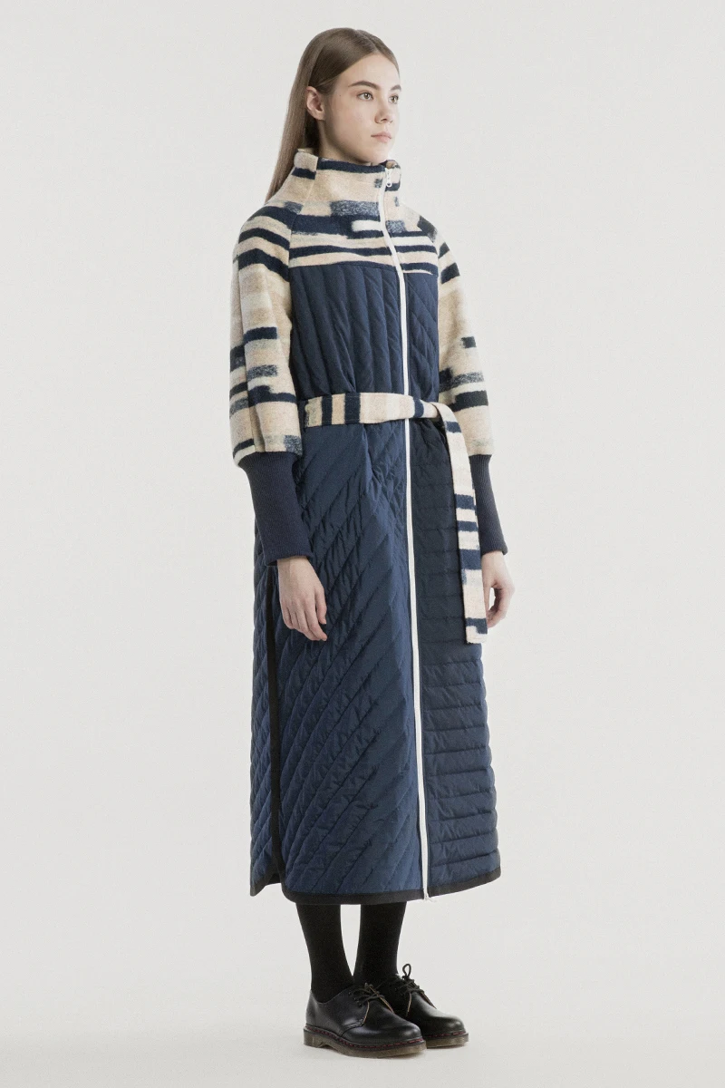 

design 2020 original winter new hair wool down stitching slim long over the knee section feather ladies cashmere