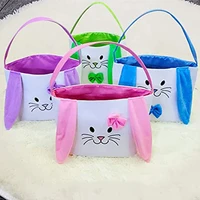 Wholesale Bunny Easter Basket Canvas Cotton Easter Gift Bags Personalized Eggs Hunt Bag With Long Ears Bow-Knot Tote Bags