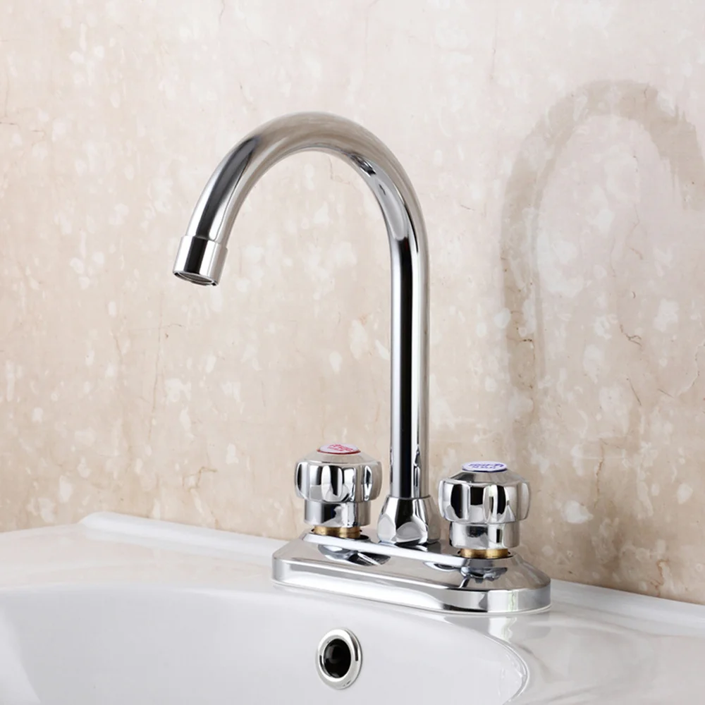 

1PC Hot and Cold Water Kitchen Sink Rotary Basin Dual Handles Mixer Tap
