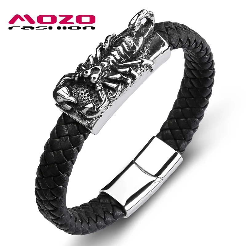 

New 2020 Trendy Male Bracelet Leather Scorpions Stainless Steel Simple Bangles Man Collocation Punk Cuff Jewelry