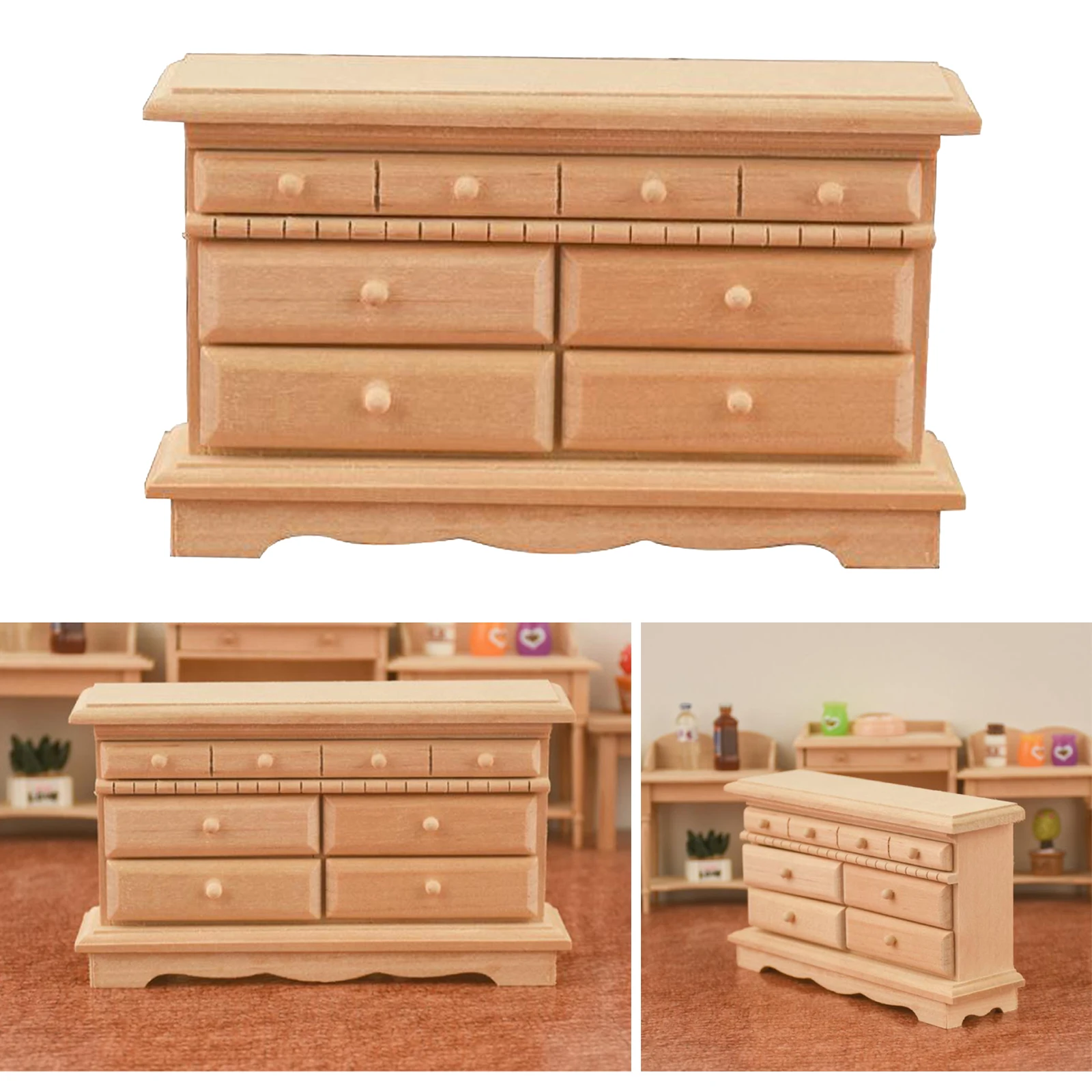 

1/12 Miniature Wood Cabinet Model Baby Doll Furniture Scenery Decoration