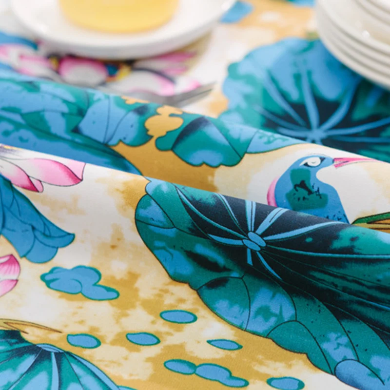 Новинка 100% хлопок синий лист лотоса американский стиль скатерть утолщенная