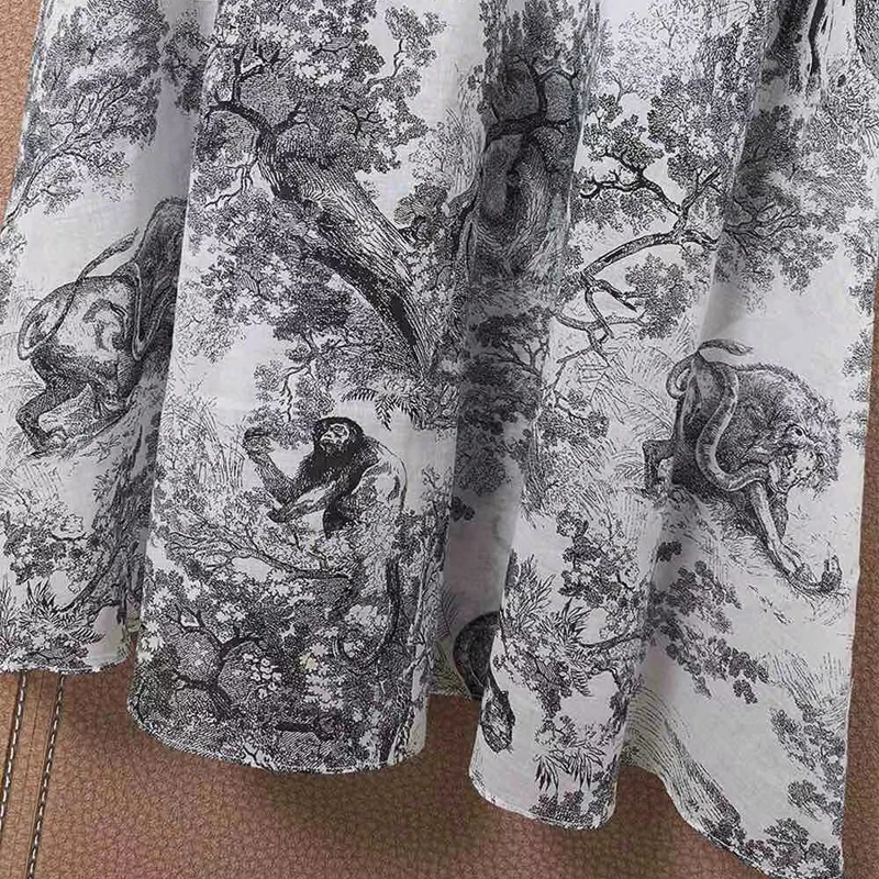 

100% cotton women long dress 2021 spring autumn animal printed long-sleeve quality dresses with sashes