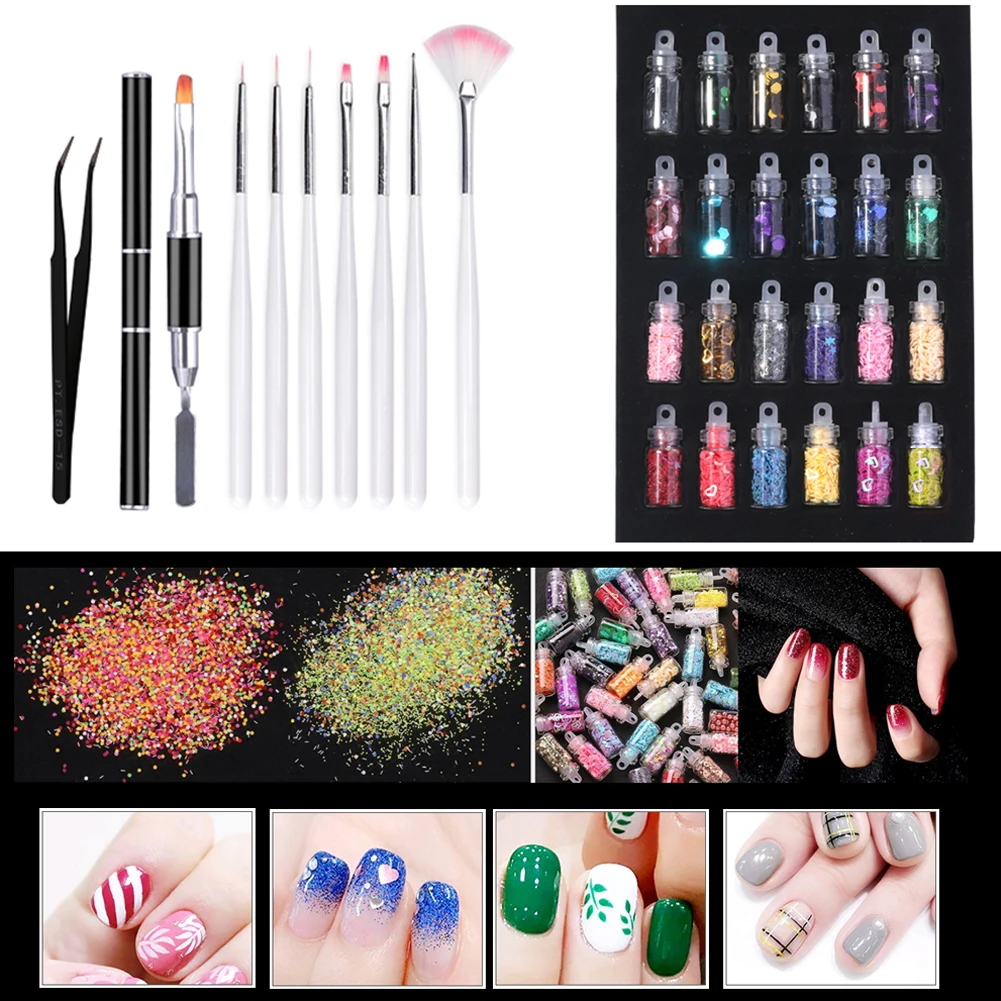 

Nail Art Extension Kit Manicure Set Gel Polish Dryer Nail File Nail Sequins LED Lamp Practical Salon Full Tool for Nail Art