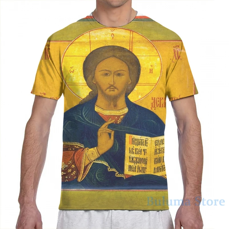 Иисуса Христа Русская Православная икона Мужская футболка женская целиком